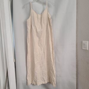 Vtg Match Sz 16 Beige Neutral Linen Back Slit Lightweight Lagenlook USA Dress